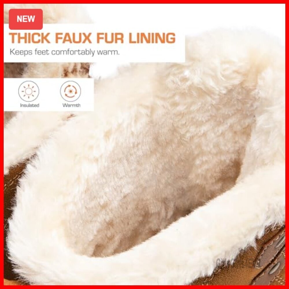 Women's Faux Fur Lined Ankle Snow Boots, Slip-Resistant, Water Repellent - Picture 2 of 7